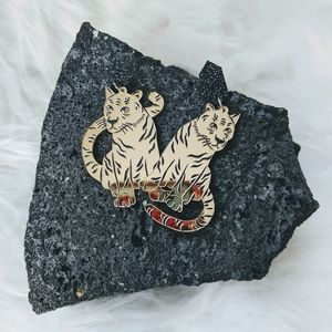 Gold Tiger Mirror Oversized Statement Earrings